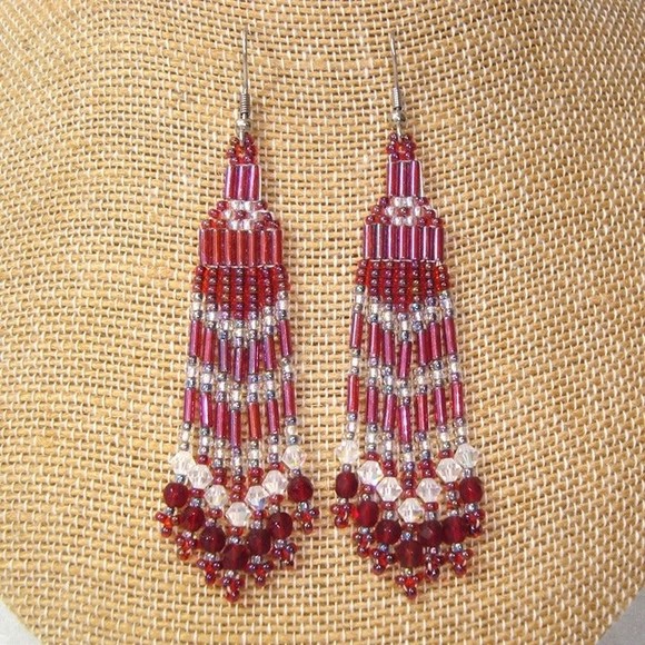 Artisan Handmade Beaded Chandelier Earrings Faceted Austrian Crystals Beads - Picture 3 of 3